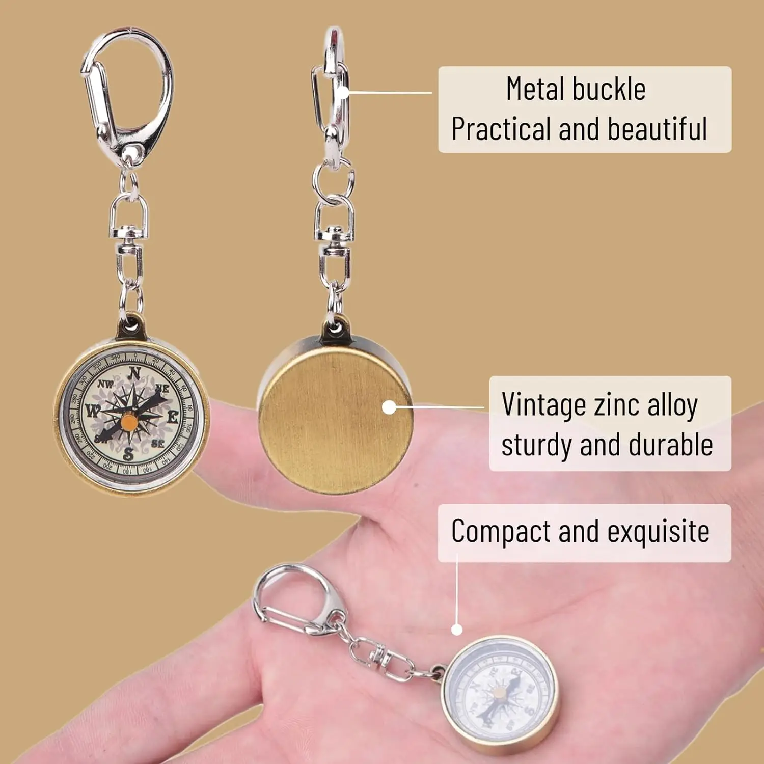 

Compass Keyring,2Pcs Portable Mini Pocket Compass Vintage Portable Zinc Alloy Compact Pocket Compass Keychain for Outdoor