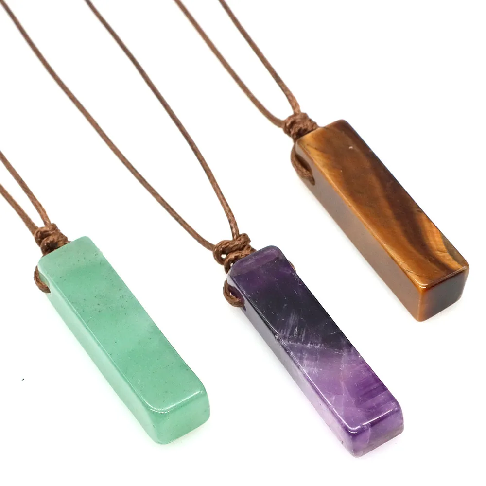 

40x10mm Rectangle Pendant Natural Crystal Healing Stone Energy Gem Reiki Chakra Amethyst Necklace Charming Jewelry for Women Men