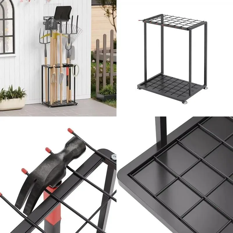 Outdoor Gardening Tool Storage Rack Metal Garden Tool Trolley Multifunctional Organizer for Yard Lawn Equipment Holder