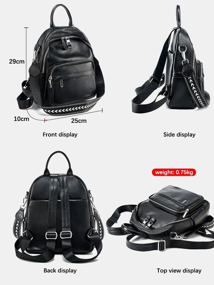 Zency Grey Blue Black Genuine Leather Women Backpack 2024 Lady Large Capacity Travel Backpack Female Knapsack Shoulder Bag