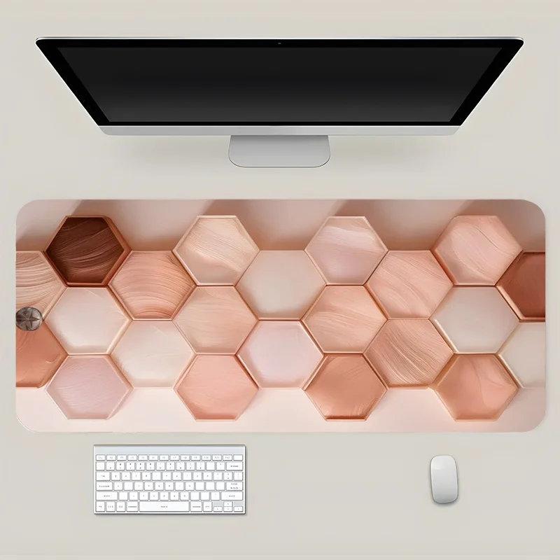 Rose Golden Hexagonal Desk Mat - Large XL Mouse Pad Featuring a Non-Slip Rubber Base, Stitched Edges, And a Smooth Surface for Keyboard And Mouse, Perfect for