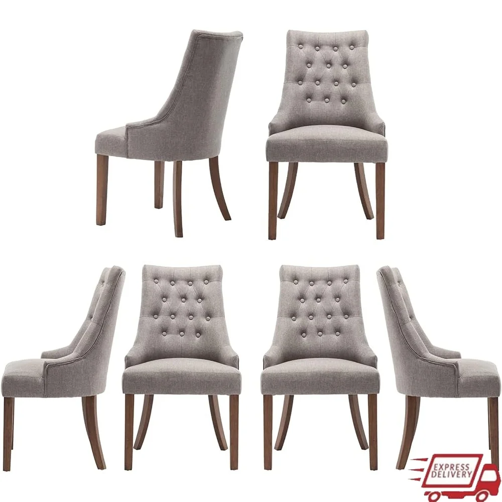 

Set of 6 Upholstered Wingback Dining Chairs Tufted Side Chairs Padded Support Modern Accent Chairs Living Room Kitchen Furniture