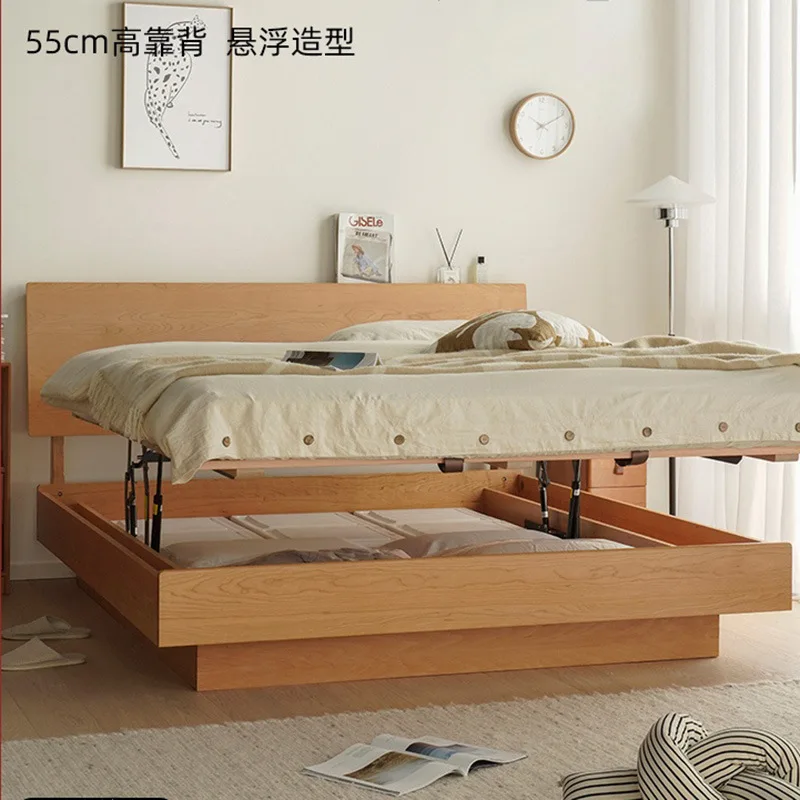 Nordic solid wood box bed, 1.5m Japanese-style small single bed, 1.8m double cherry wood high box storage bed