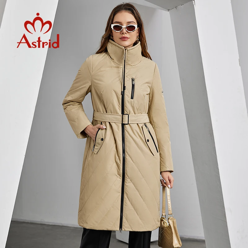 Astrid Autumn Winter Women\'s Parka Coats Stand Collar Belt Long Quilted Jacket Windproof Outerwear Female Padded Cotton Overcoat