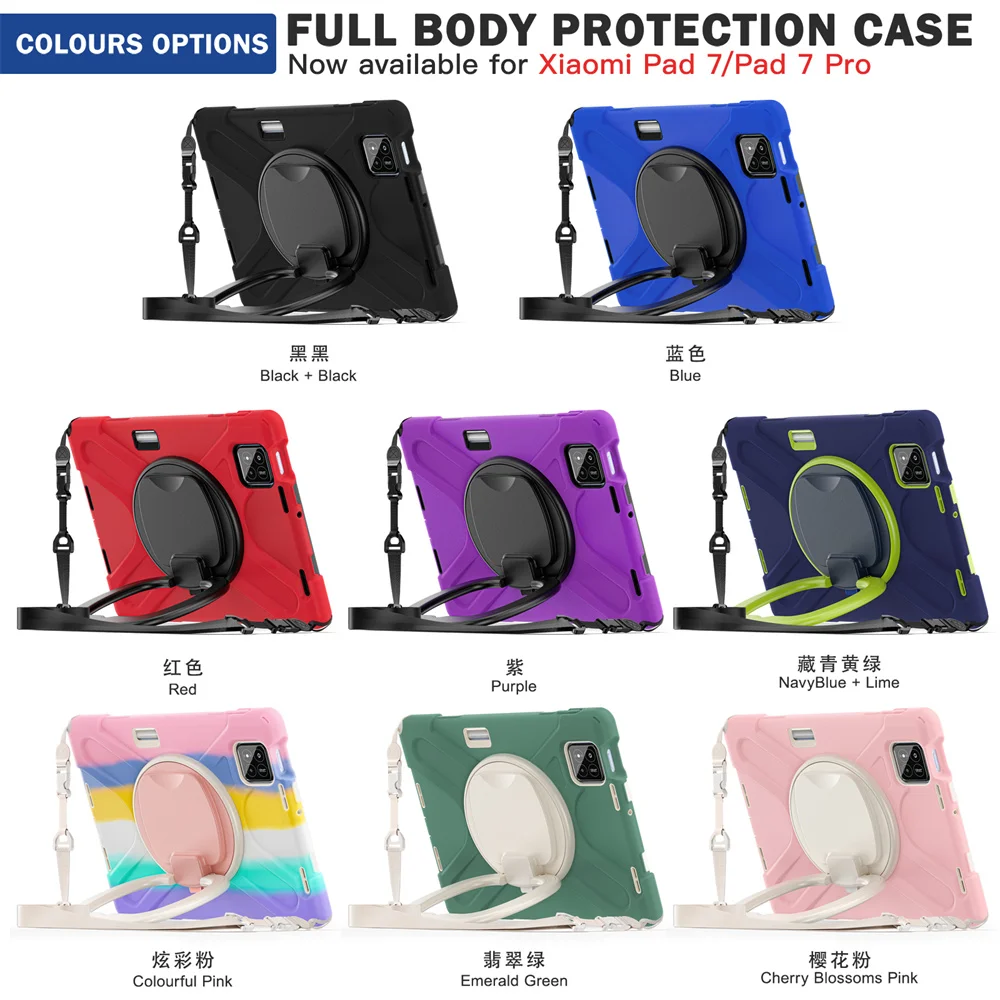 Shockproof Rugged Cover for Xiaomi Mipad 7 6 5 Pro 360 Rotatable Tablet Wristband Kids Armor Shockproof Cover for Xiaomi Mi Pad