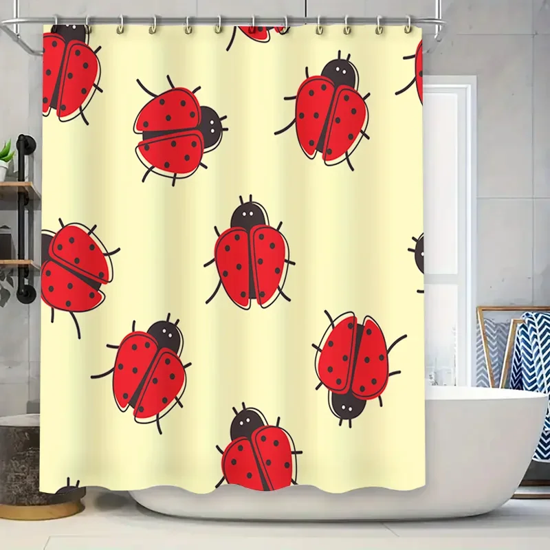 

Занавеска для душа с красной божьей коровкой и черными пятнами, милый мультяшный дизайн, украшение для дома, водонепроницаемая ткань для ванных комнат