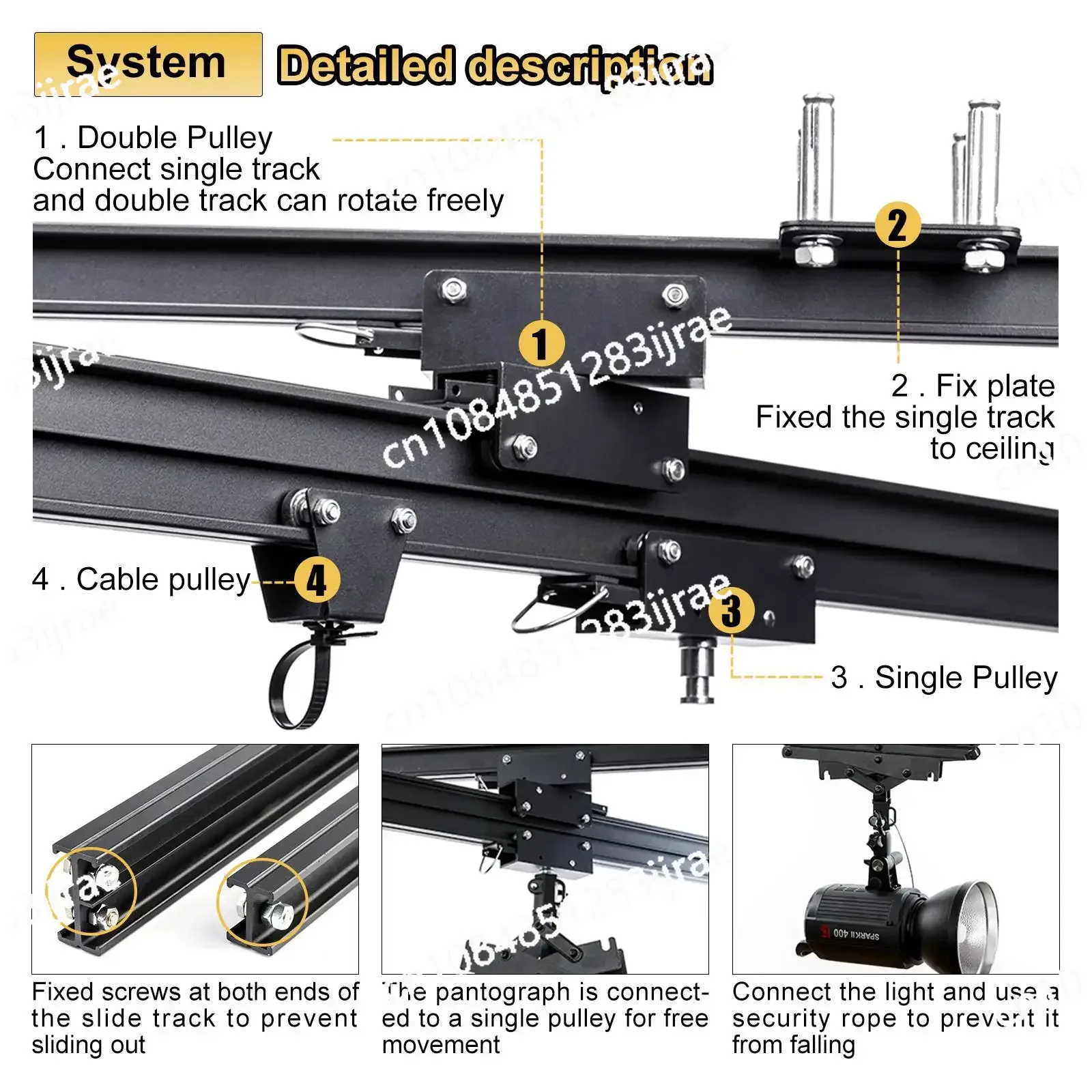 3*3M Ceiling Rail Track System Photo Studio Pantograph Photography Ceiling Support System Lamp Hanger 43-200CM