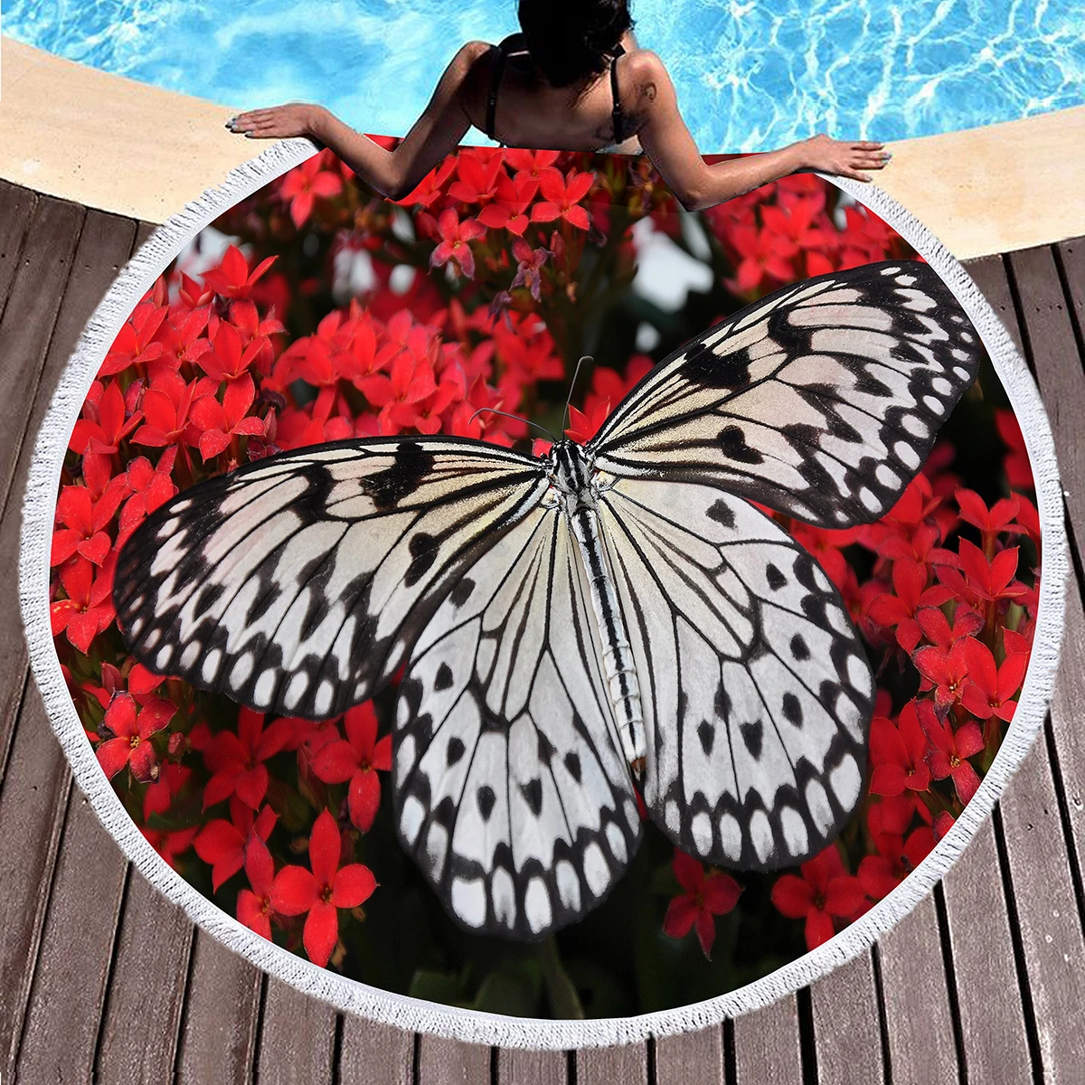 Butterfly Round Beach Towel Fast Dry Super Water Absorbent Towels, Ultra Soft Sand Proof Beach Towel Blanket Bath Towel Yoga Mat