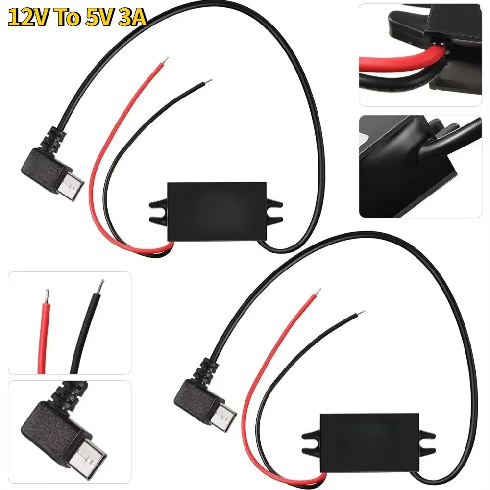 DC/DC 12V To 5V 3A Converter Right Angle Type-C Buck Module Voltage Regulator Power Adapter For GPS Dash Cam Car Radio Walkie