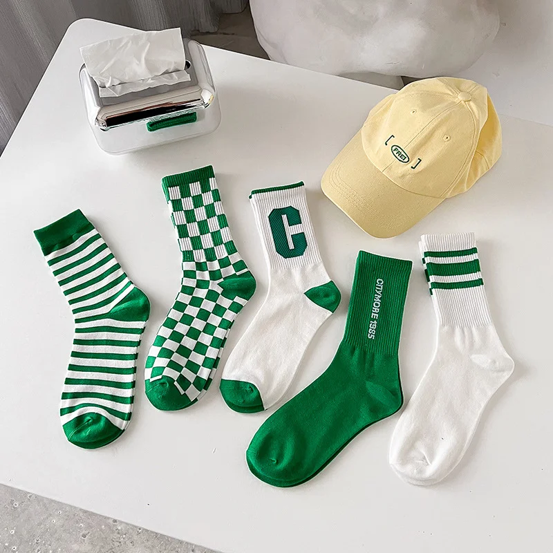 Online Celebrity Trend Letter Big C Socks Women Spring and Summer New Ins Checkerboard Socks green Striped Letter Socks DL