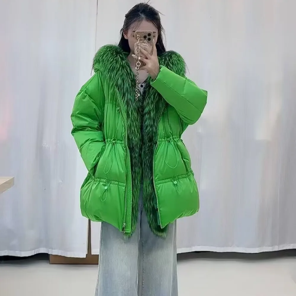 Weiße Gans Unten Mantel Frauen Verdickte Daunen Jacke High-End-Winter Echte Natürliche Fuchs Pelz Kragen Warme Lose Kurze Puffer Jacke