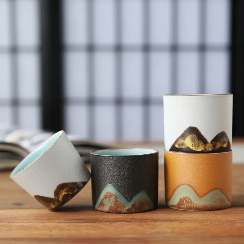 Handgezeichnete Bergform-Teetasse Retro Keramik-Teetasse Kung-Fu-Tee-Set Kaffeetasse Kleine Wassertasse Porzellan-Teezubehör