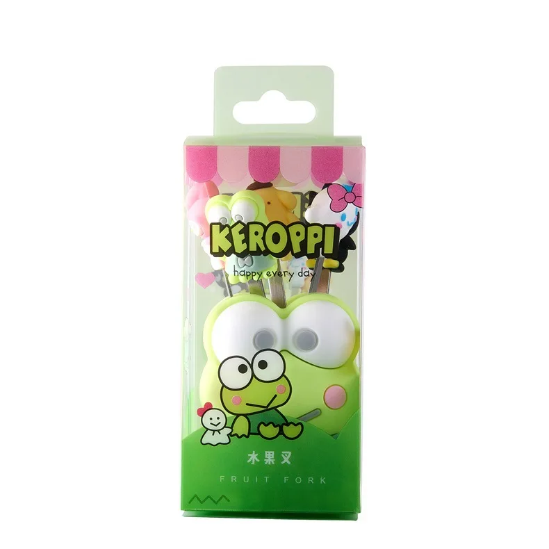 Sanrio Keroppi Stainless Steel Fruit Fork Cute Silicone Cartoon Fruit Fork Mini Home Frog Fruit Stick