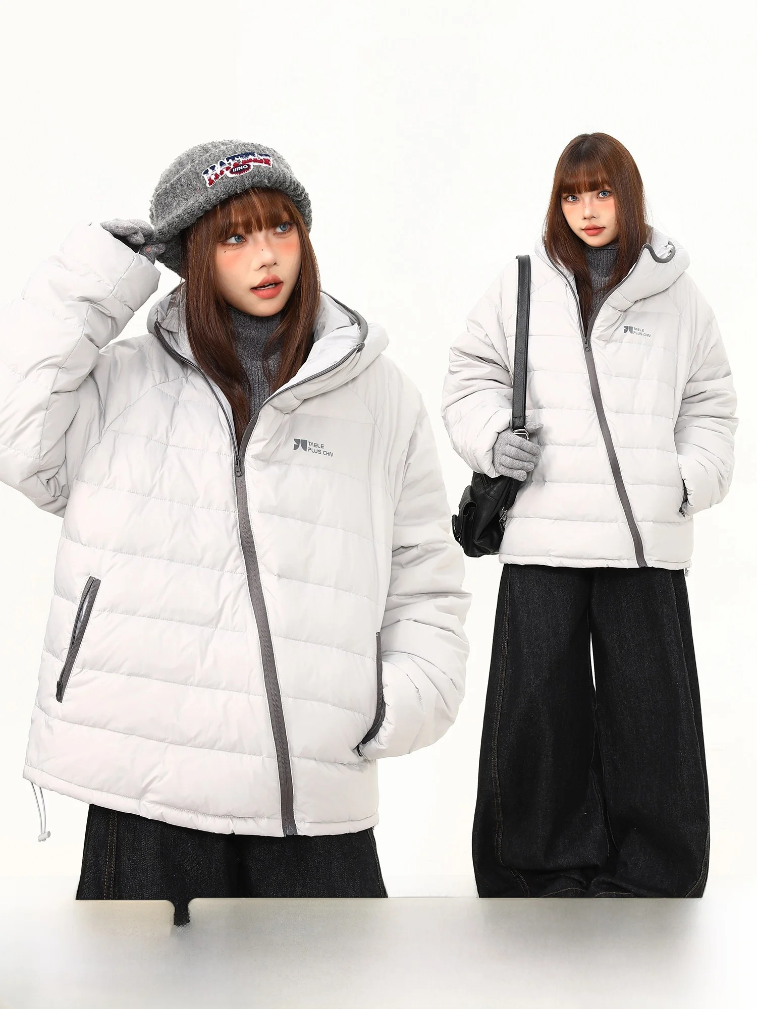 

Wild AZI Lightweight Hooded down Jaet Men's Women's Winter Warm Versatile Loose Outerwear Trendy Street Sle 3D Design