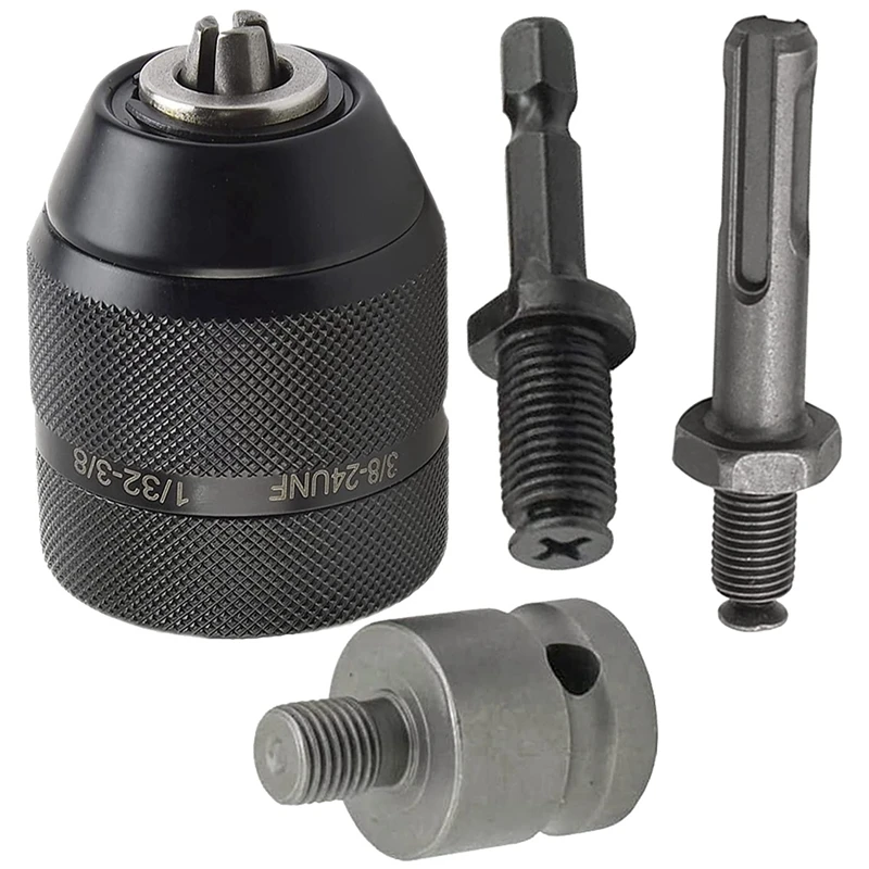 0.8-10Mm Professional Keyless Drill Chuck Adapter 3/8Inch-24 Thread Quick Change Adapter 1/4Inch Hex 1/2Inch