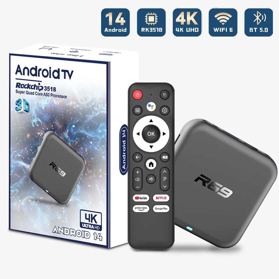 2026 New Global Android 14.0 TV Box R69-1 Support 4K RK3518 Bluetooth 5.0 WIFI 6 RAM 8GB ROM 128GB Multi Language Smart TV BOX