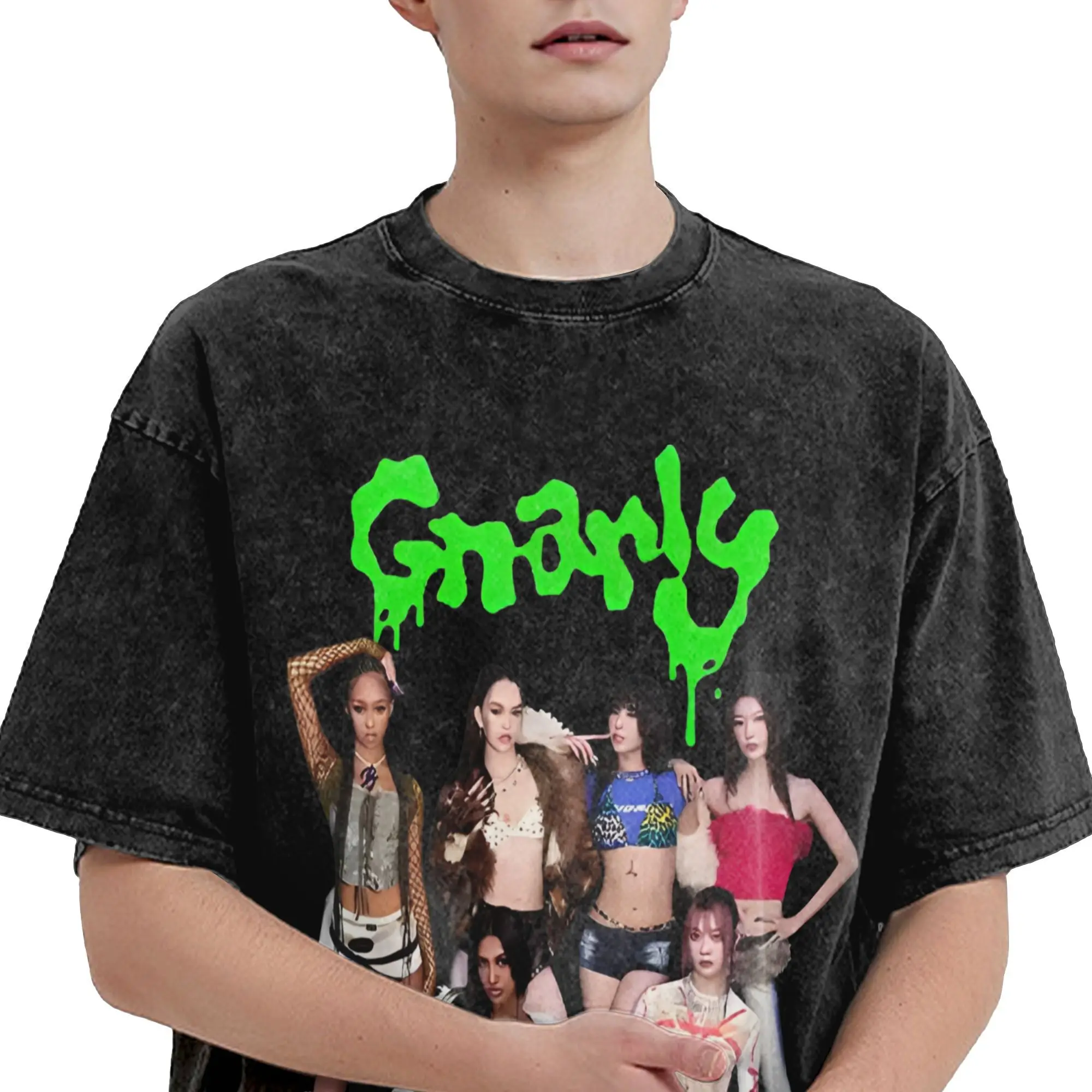 KATSEYE グランジ Tシャツトレンディなクール Tシャツ半袖ヴィンテージ Tシャツ夏の綿 O ネック特大服