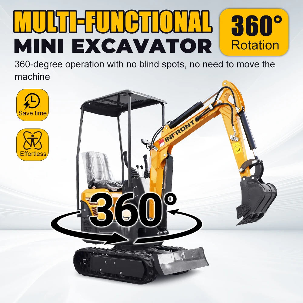미니 크롤러 굴삭기 1.2톤 EPA 엔진 소형 굴착기 정원 농장 공사용, 다중 보조 도구 호환 가능.