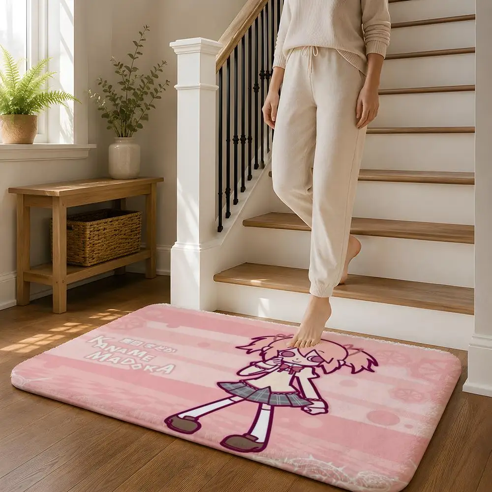 P-Puella M-Magi M-Madoka Floor Mat Flannel Rug Non Slip Absorbent Soft Washable For Entryway Hallway Bathroom Kitchen Decor