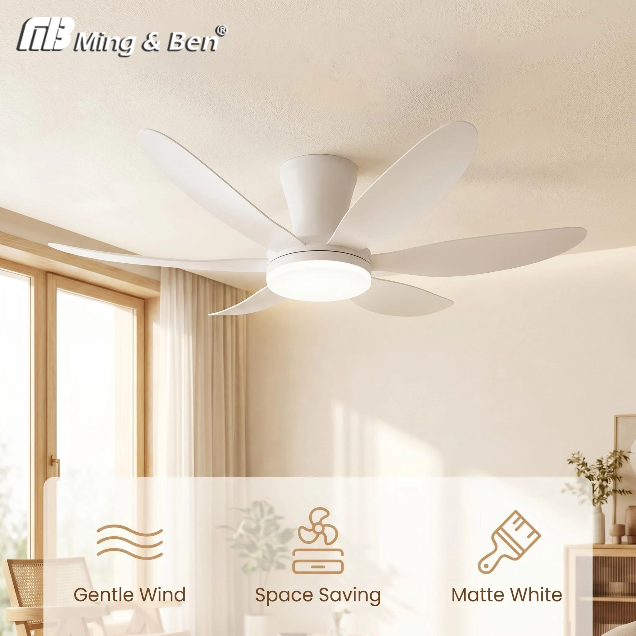 42.91 Inch Large Size Modern Ceiling Fan with LED Light Quiet DC Motor 6 Speeds High Air Volume Dimmable Remote Control for Home