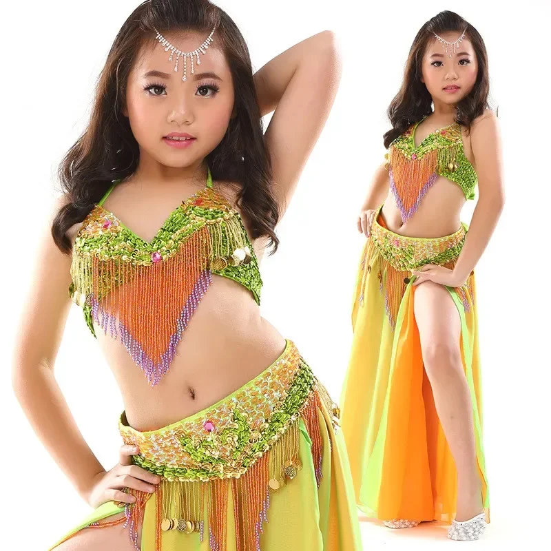 High Quality New Belly Dance Costume Clothes Wear Kids Dance Child Bellydance Children Indian Dance 2pcs-3pcs Bra&Belt&Skirt