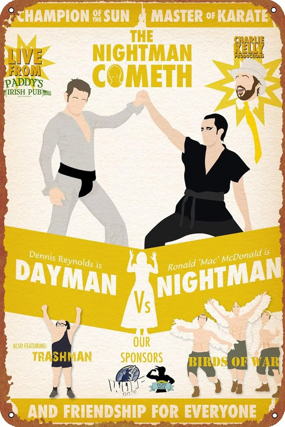 Nightman Cometh Gelbes Poster, Blechschild, Vintage-Wanddekoration, Aluminium