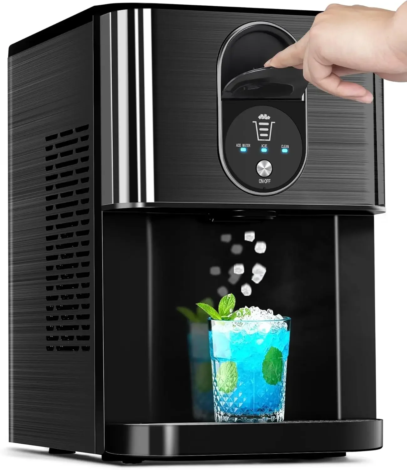 

Countertop Nugget Ice Maker 44lbs 24H Chewable Pellet Ice with Dispenser 2 4L Tank Self Cleaning D Black