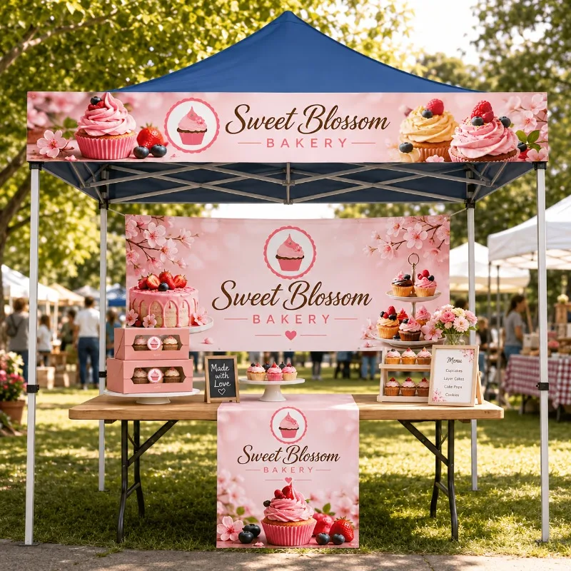 2D FLAT 1pc Custom Banner with Image/ Logo Table Runner,  Personalized Vendor Booth Display for Craft Show, Expo