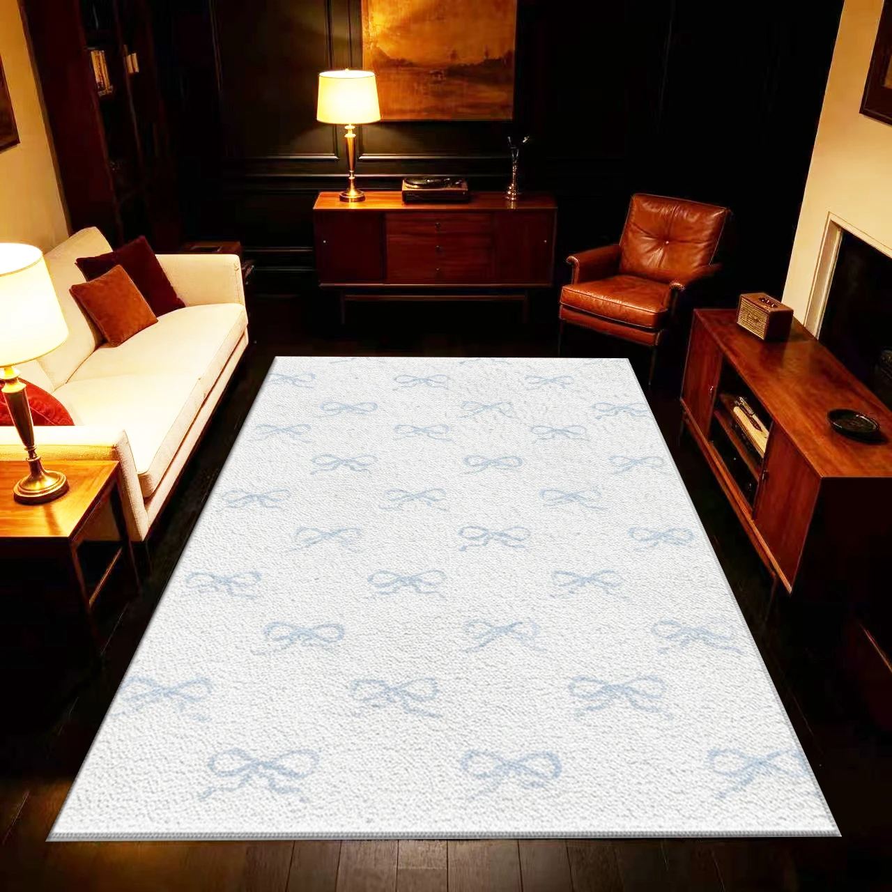 Light Blue Bow Repeating Pattern Carpet Flooring, Soft Tone Decor Rug for Household Interior