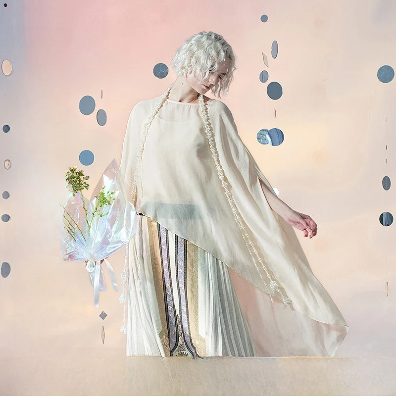 

Original a Life on the Left Spring Summer Faion Week Silk Top And Bot Set Irregular Women's Faion Long Sve round Ne