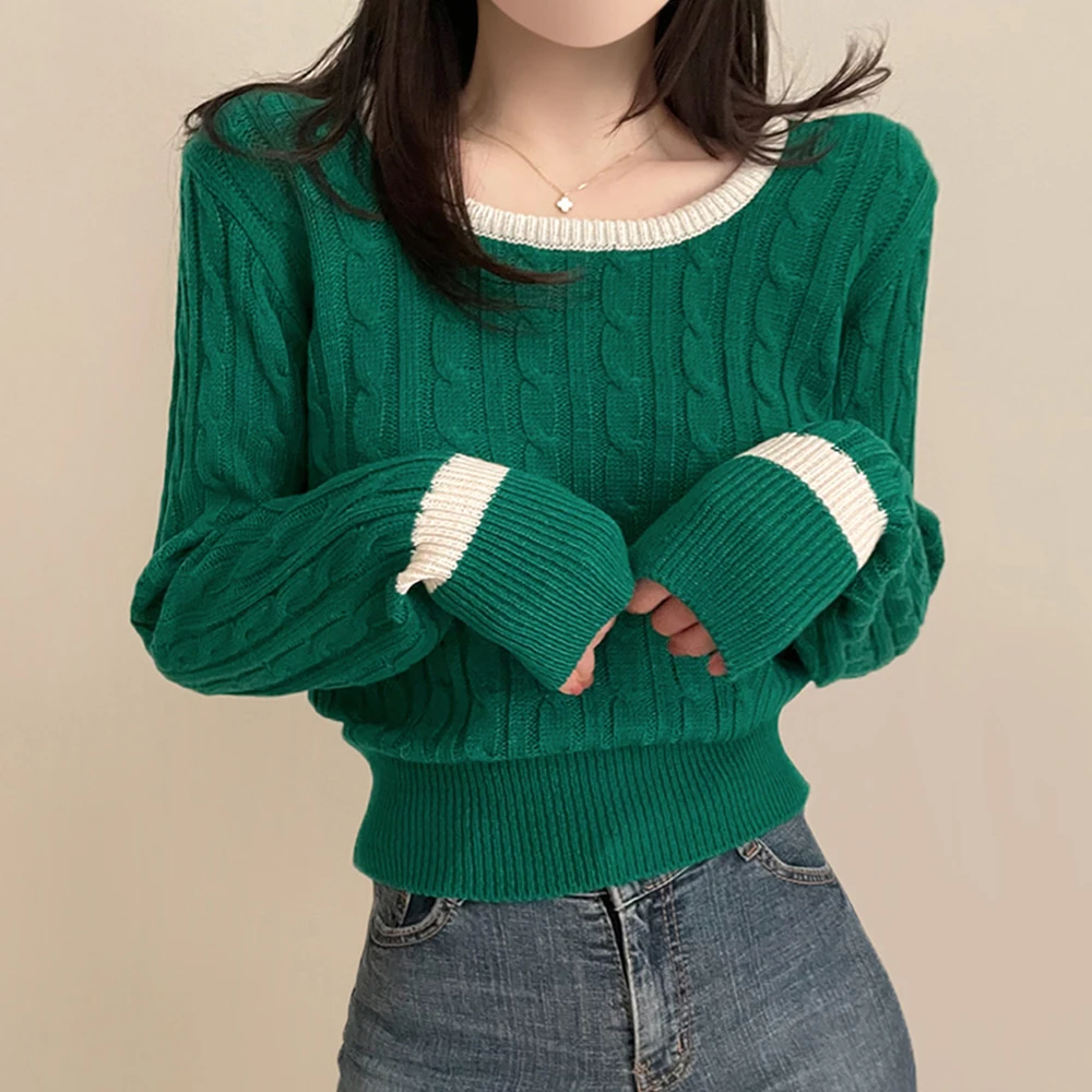 Cisas ort Sve Langer Strickpullover rund Ne Splice Color Commute Sle Damen Faion Chinesische Produktion