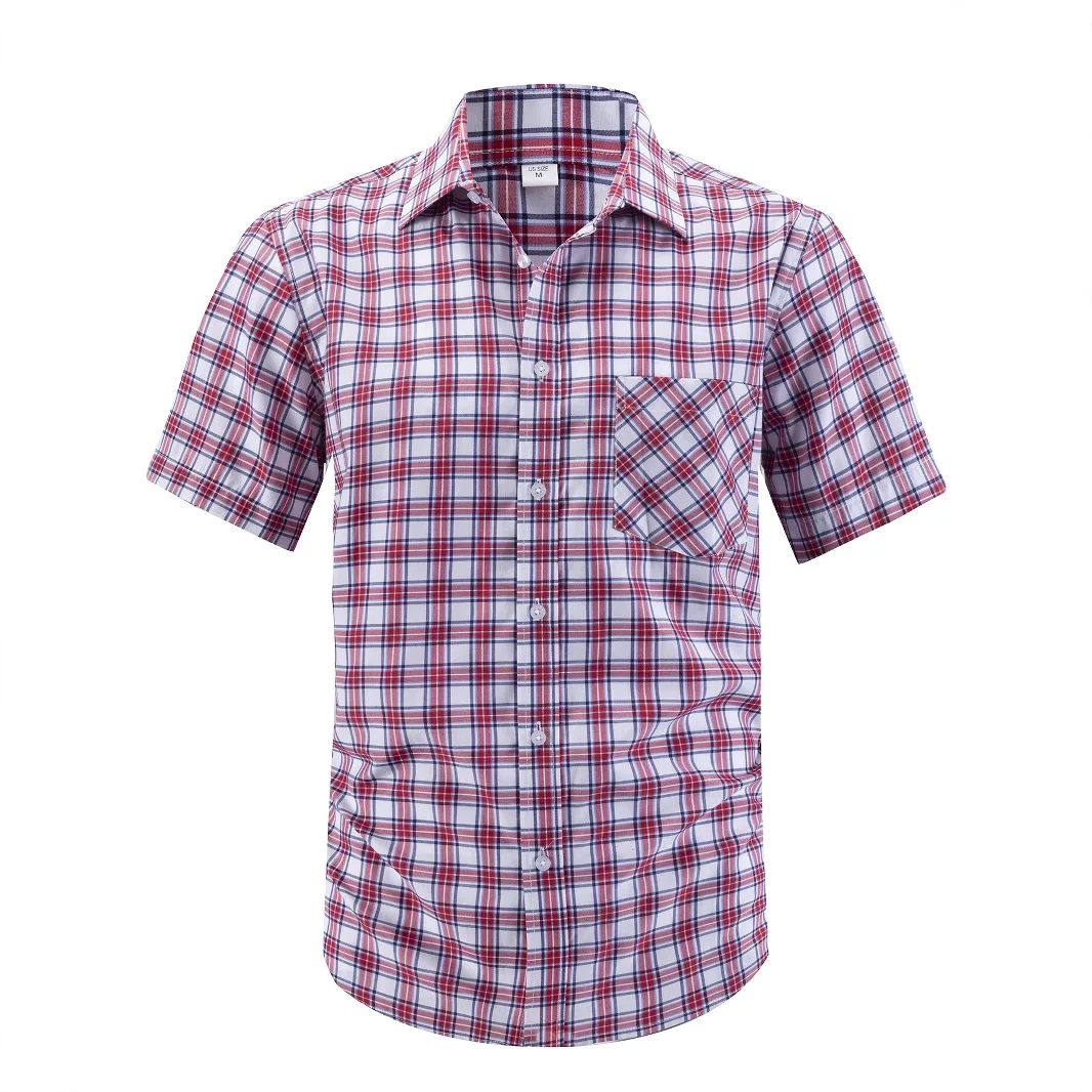 

Short Sleeve Shirt Men's Business Casual Plaid Lapel Men's Large Size Shirt