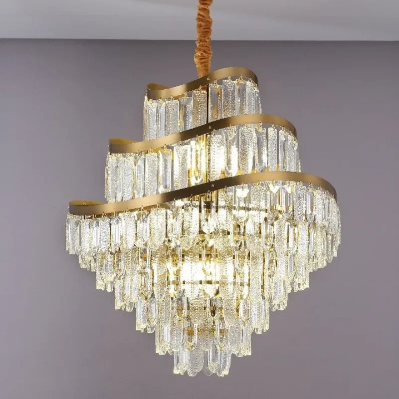 Crystal chandelier, light luxury villa, duplex building, round spiral crystal lamp, Hong Kong-style hotel restaurant decoration