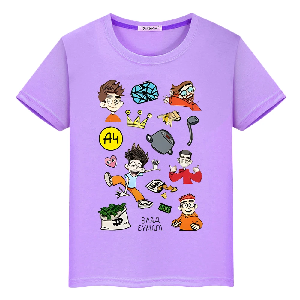 kids Print  Влад Бумага А4 T-shirt 100% Cotton Short Tops мерч A4 Kawaii anime Tees y2k one piece pride tshirt boys girl clothes