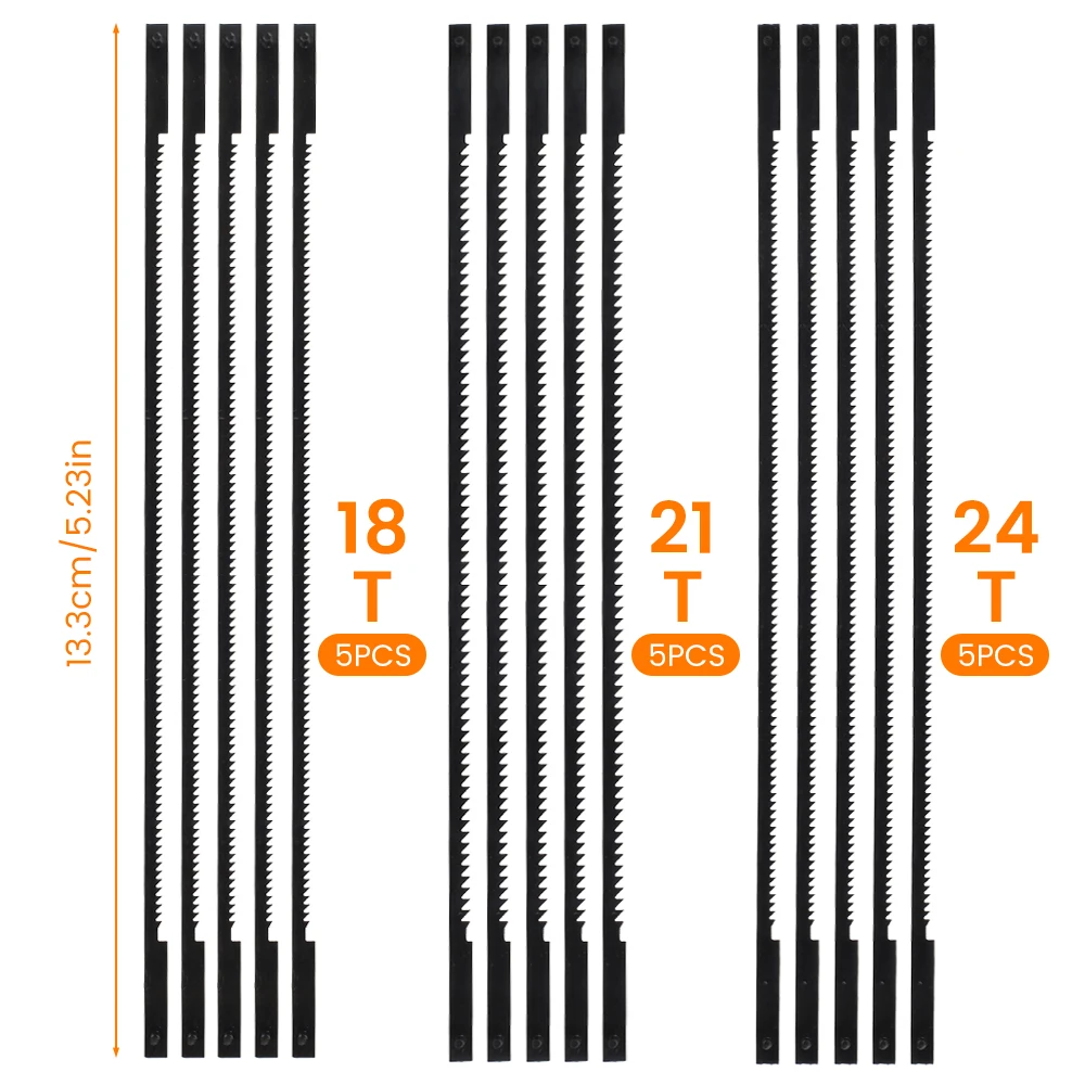 15Pcs Scroll Saw Blades Pin End 18/21/24TPI for DIY Pinned Scroll Saw Blades Woodworking Wood Plastic Foam Cutting