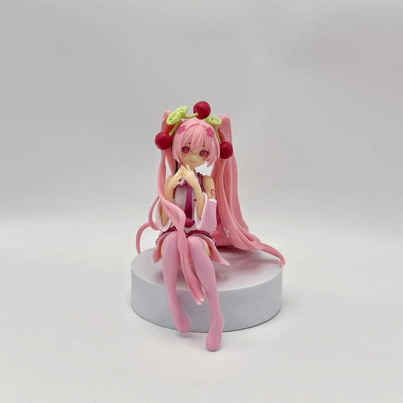 11CM Hatsune Miku Anime figure Pink dress PVC model action toys Cherry pink cherry blossom decoration collect gifts