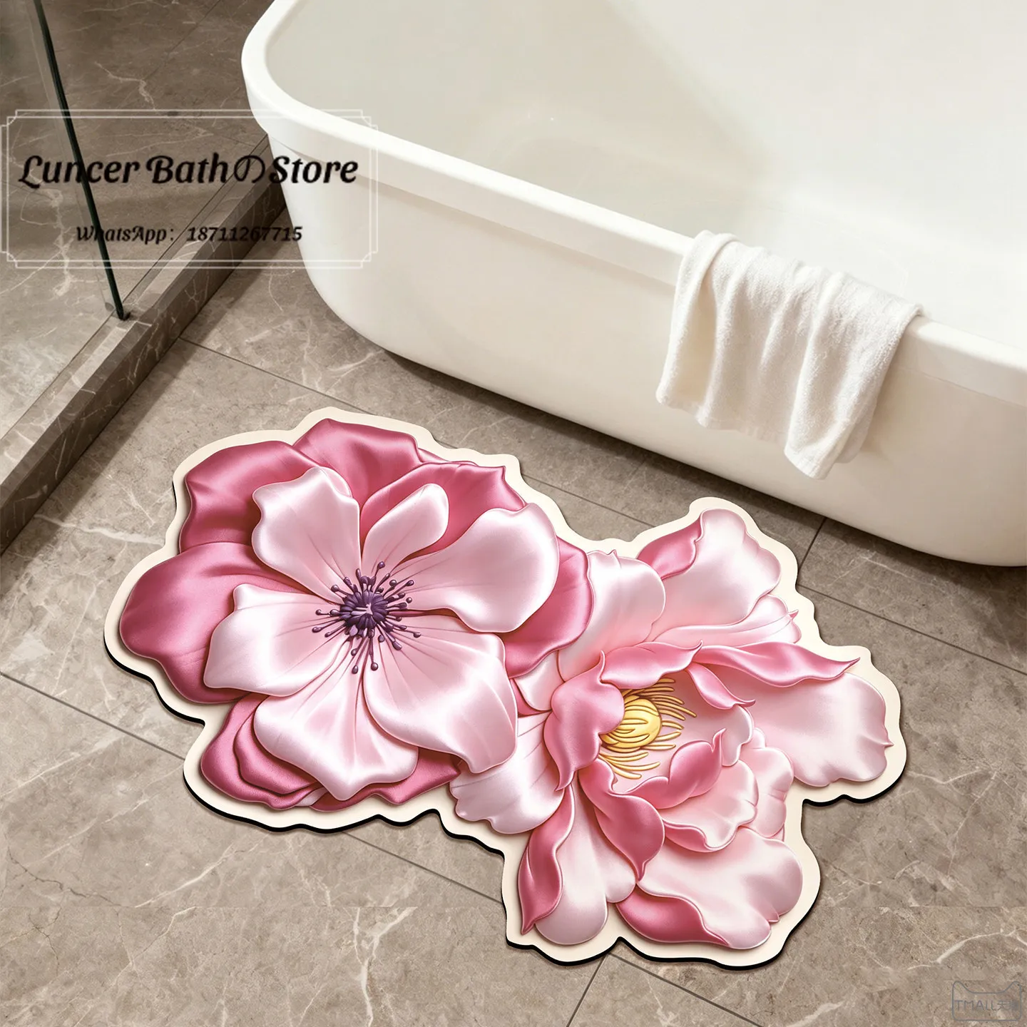 Light luxury flower bathroom floor mat, toilet household water-absorbing quick-drying non-slip foot mat, toilet