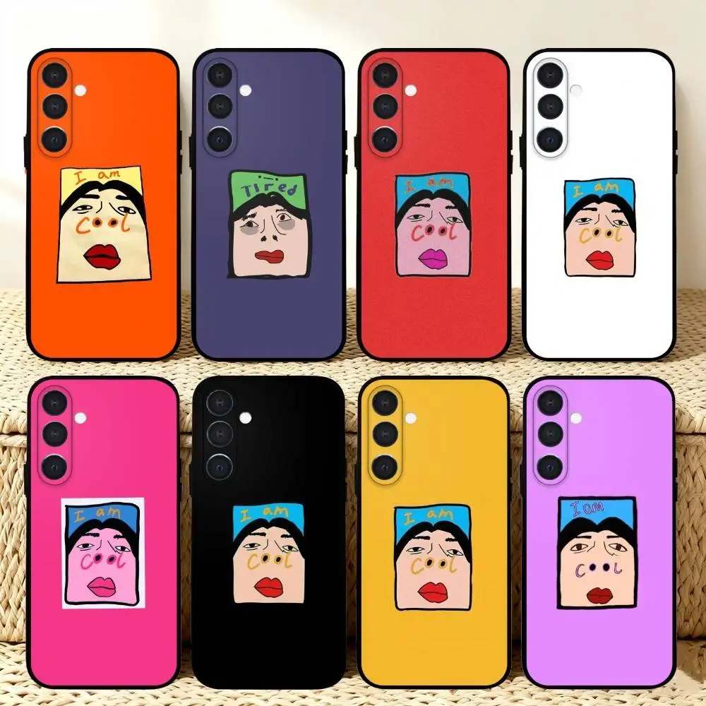 

V-Vibrant C-Cartoon Face Emotional Art Phone Case For Samsung A73,72,71,53,52,51,22,91,80, Soft Black Cover