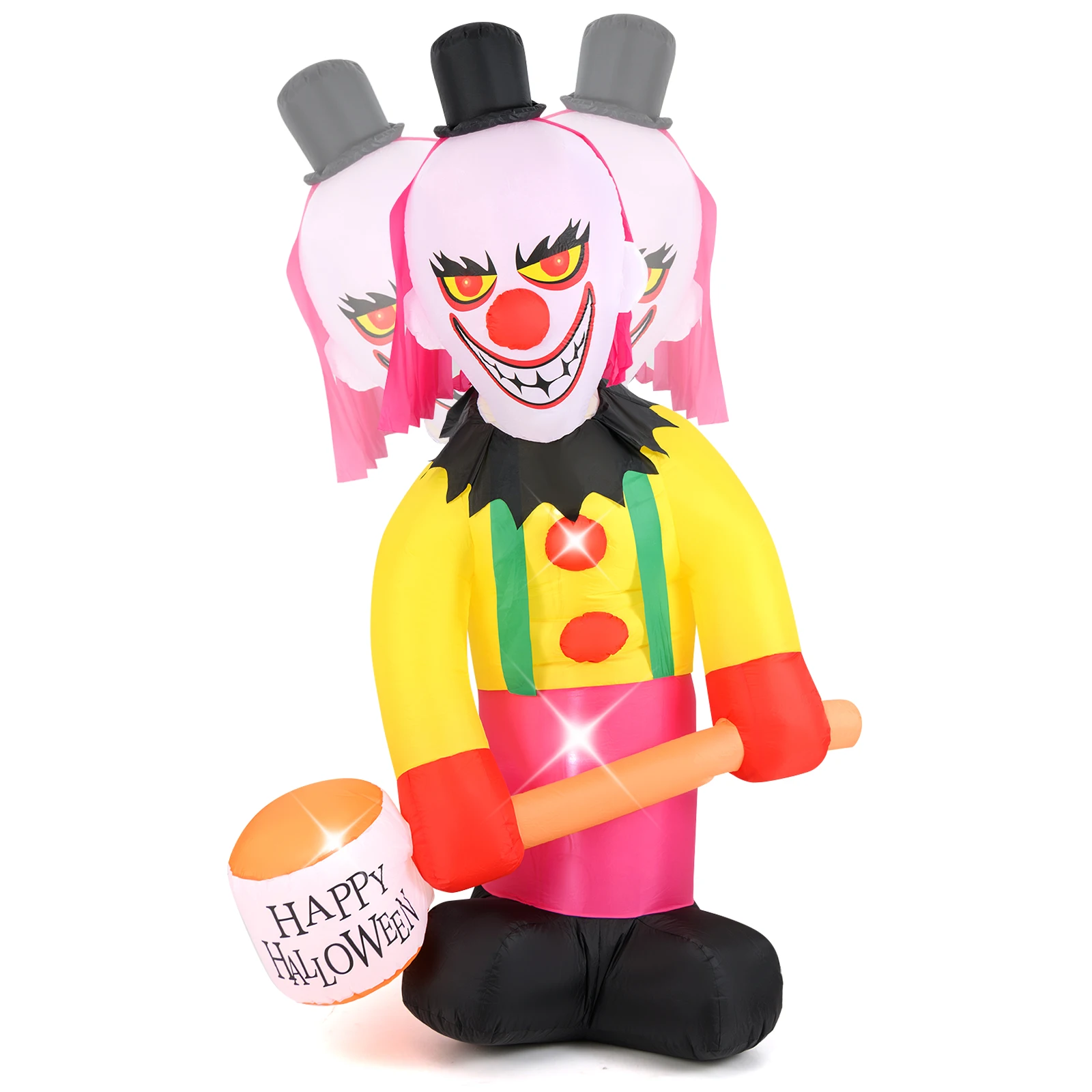 6 x 8 ft Inflatable Head Turning Clown LED Lighted Animated Clown w/ Hammer