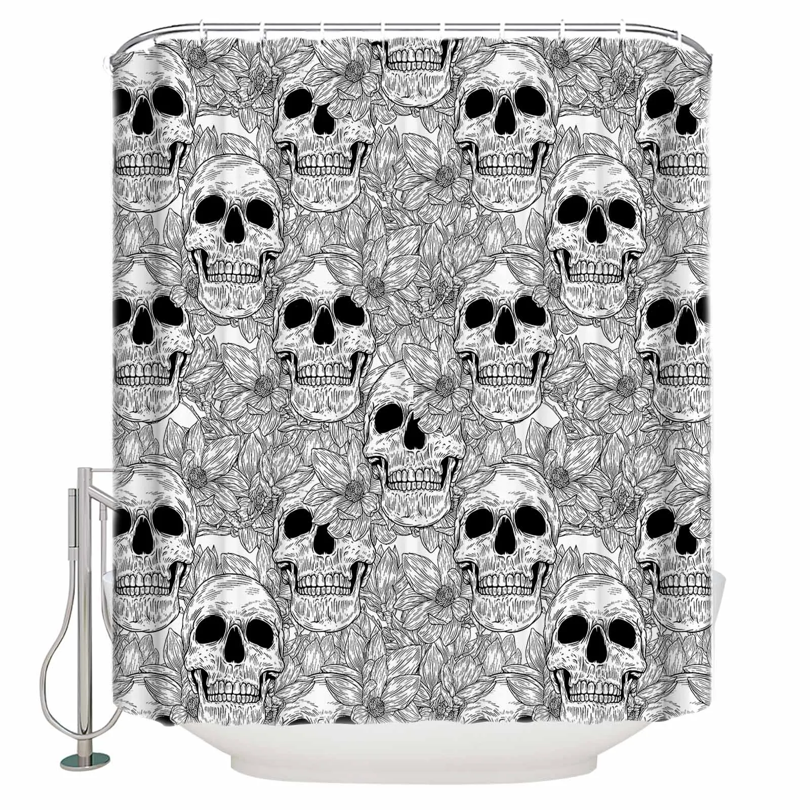 Halloween Skull Flower Hand-Painted Shower Curtains Waterproof Bath Curtains Home Decor Modern Luxury Bathroom Curtain