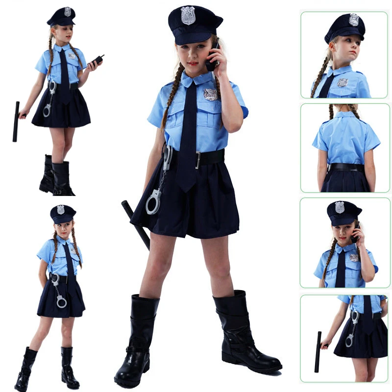 Cute Baby Girls Tiny Cop Police Officer Playtime Cosplay Uniform Kids Child Profession Halloween Role-Playing Dress Up Costume