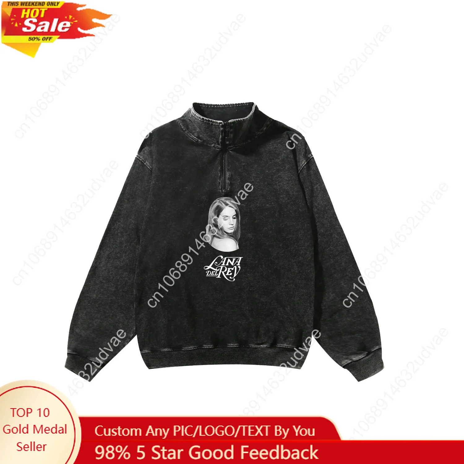 

Lana Del Rey Singer Retro Sweatshirt Man Woman Vintage Pullover Versatile Half Zipper Shirts Custom Made Top Long Sleeved Tshirt