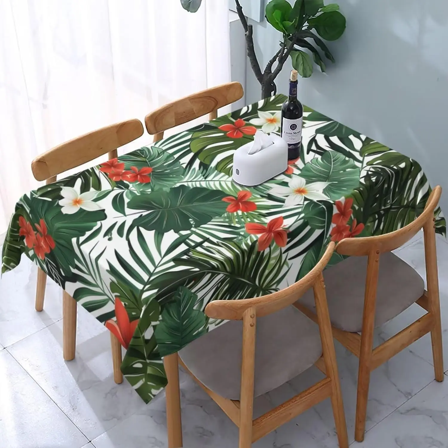 

Tropical Palm Leaf Flower Rectangle Waterproof Tablecloth Home Decor Reusable Kitchen Dining Table Cloth Holiday Party Decor