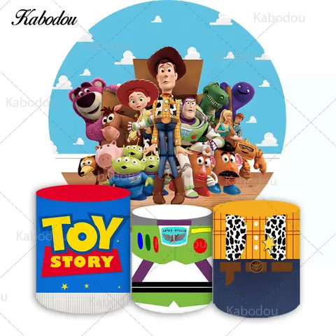 Toy Story couverture de toile de fond ronde pour enfants anniversaire Buzz l'éclair cercle Photo fond cabine cylindre couvre vinyle Polyester