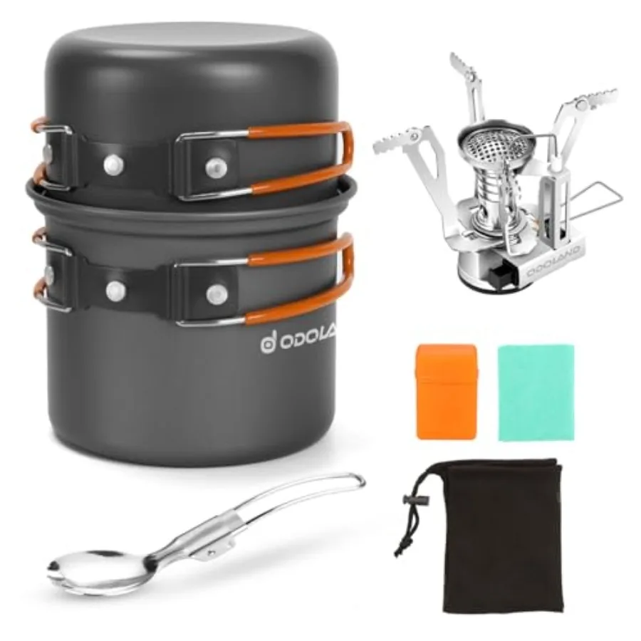 

6pcs Camping Cookware M Kit with Lightweight Pot, Stove, Spork and Carry Mesh Bag, Great for Backpacking Outdoor Camping Hiking