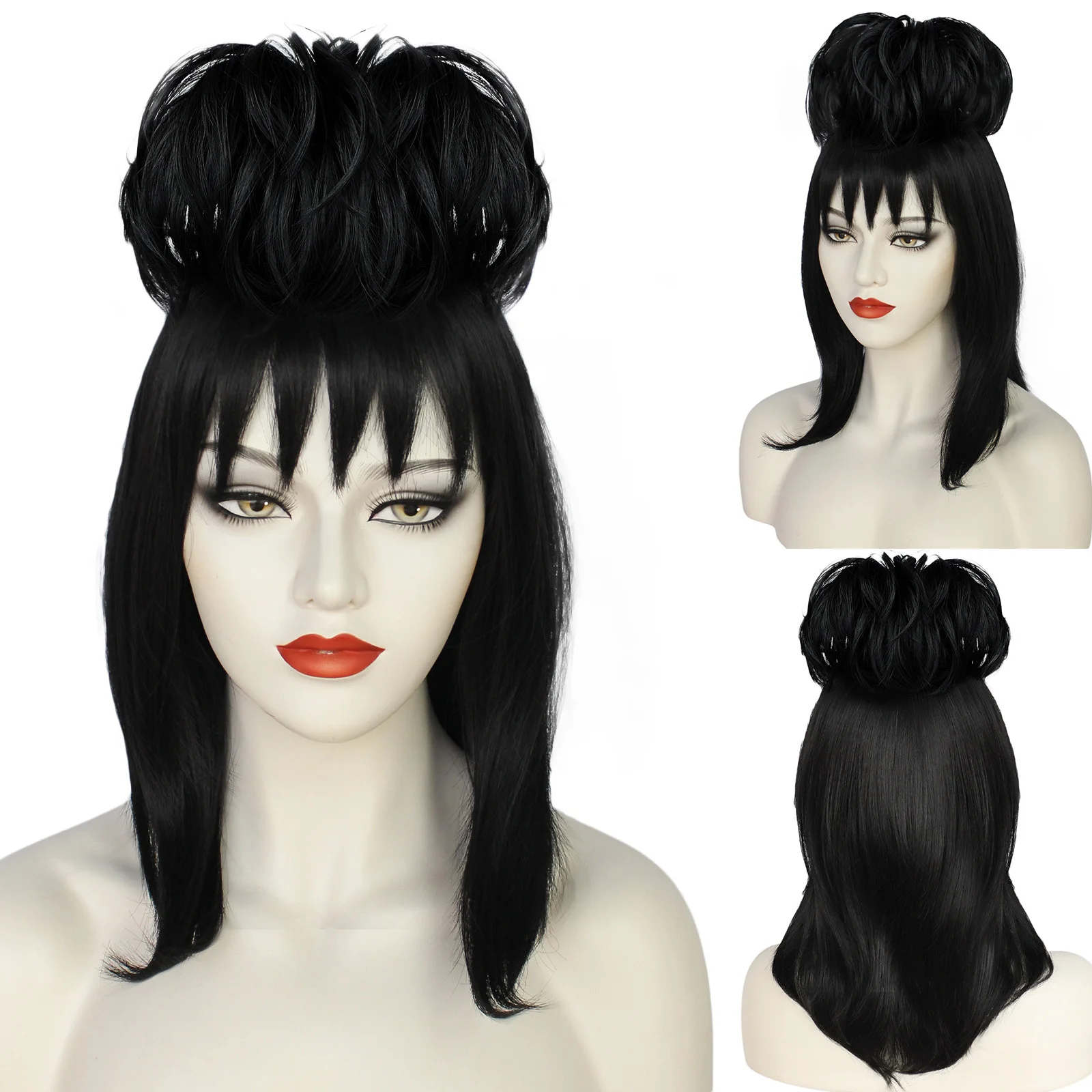 

Lydia Deetz Cosplay Wig Bride Gown Costume Black Synthetic Straight Hair Props for Women Girls Halloween Carnival Accessories