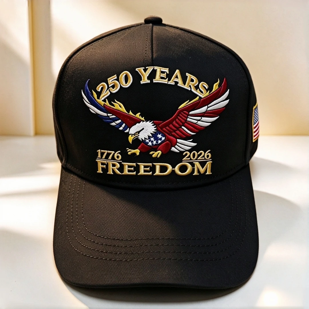 250 Years Freedom 1776-2026 Patriotic Bald Eagle Embroidered Baseball Cap US Flag Side Patch Adjustable Snapback Cap Men Women O