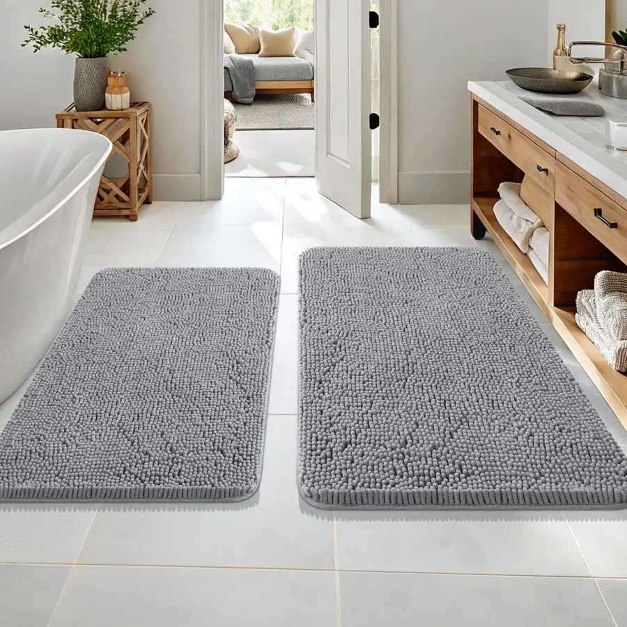 

Bathroom Rugs Sets 2 Piece, Soft Absorbent Chenille Bath Mats Area Rug Set, NonSlip, Quick Dry, Machine Washable Bath Mats for B