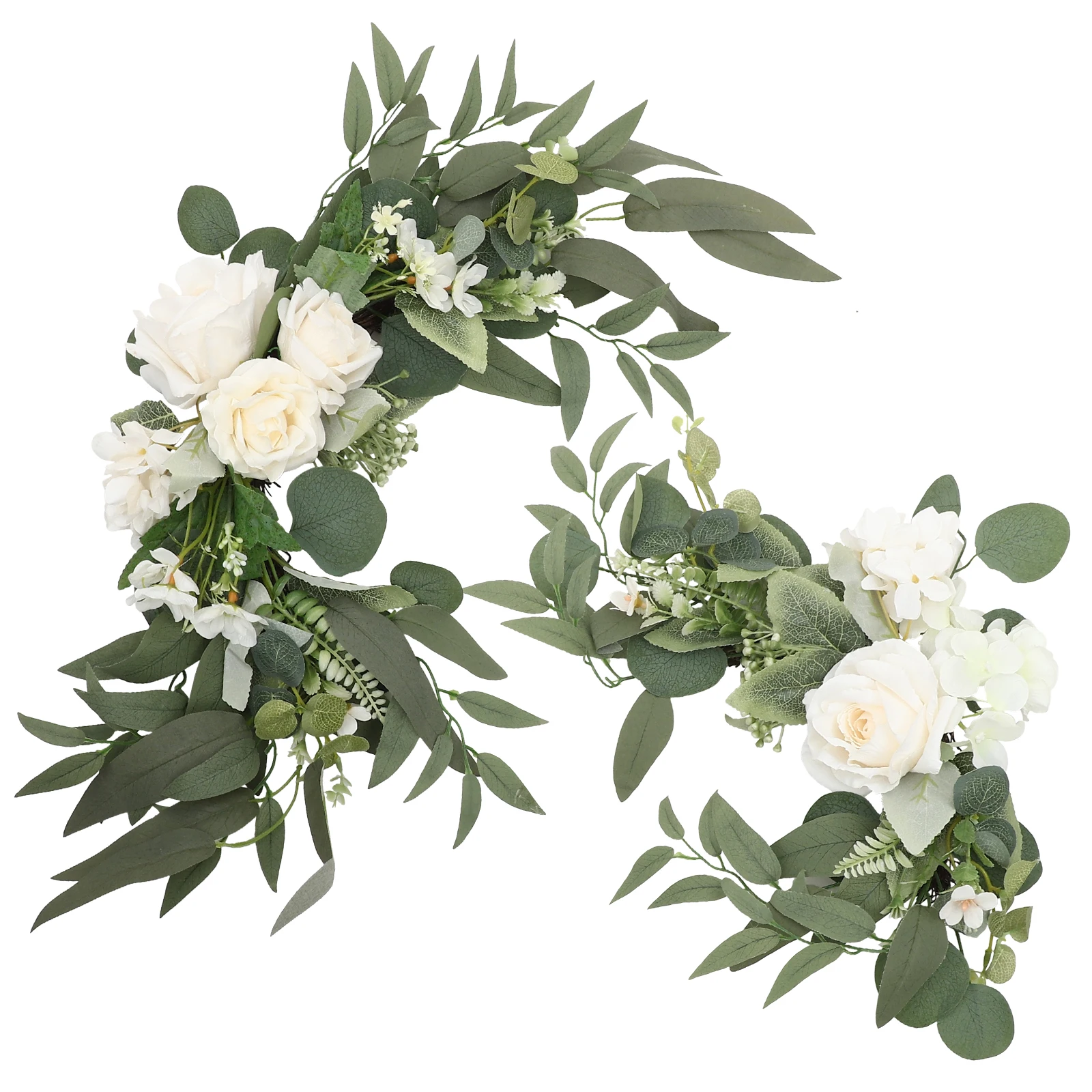 

1 set Simulated Rose Artificial Flower Sign Wedding Decor Artificial Flowers White Color Cloth Garland For Door Display