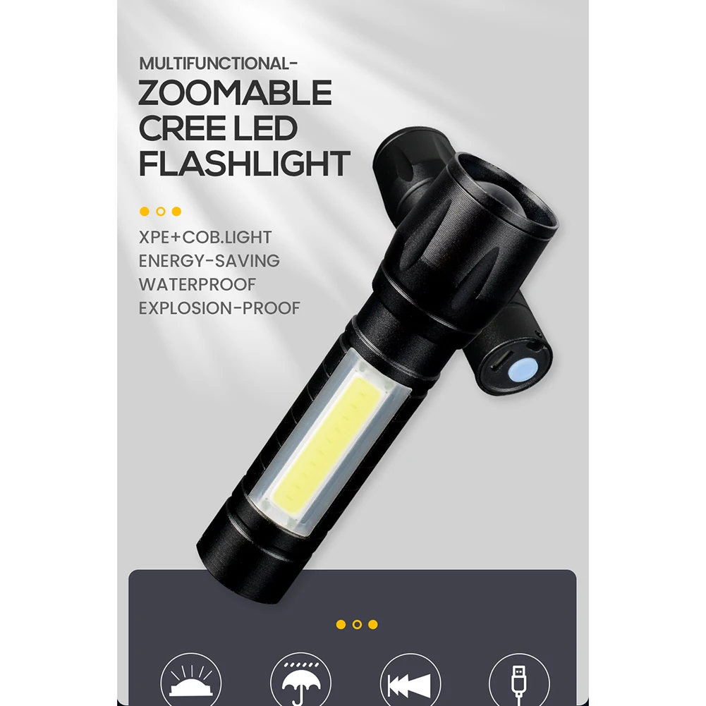 Aluminum Mini COB Zoomable Flashlight Usb Rechargeable Work Light Torch Outdoor Emergency Inspection Lamp